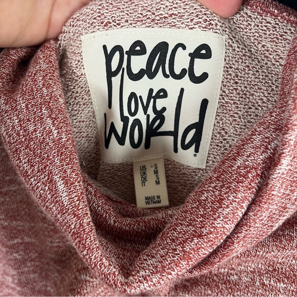 Peace Love World Birdseye Two-Tone Heather Rose Red Cowl Neck Pullover Small - Picture 7 of 12